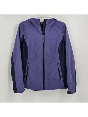Free Tech Jacket Womens Large 12-14 Softshell Purple Full Zip Hooded Camp Hiking